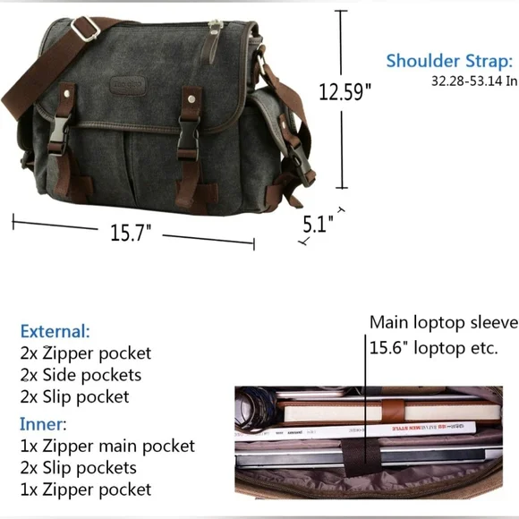 Tao Qiao Vintage Look X-Large Canvas Messenger Bag - Picture 2 of 6